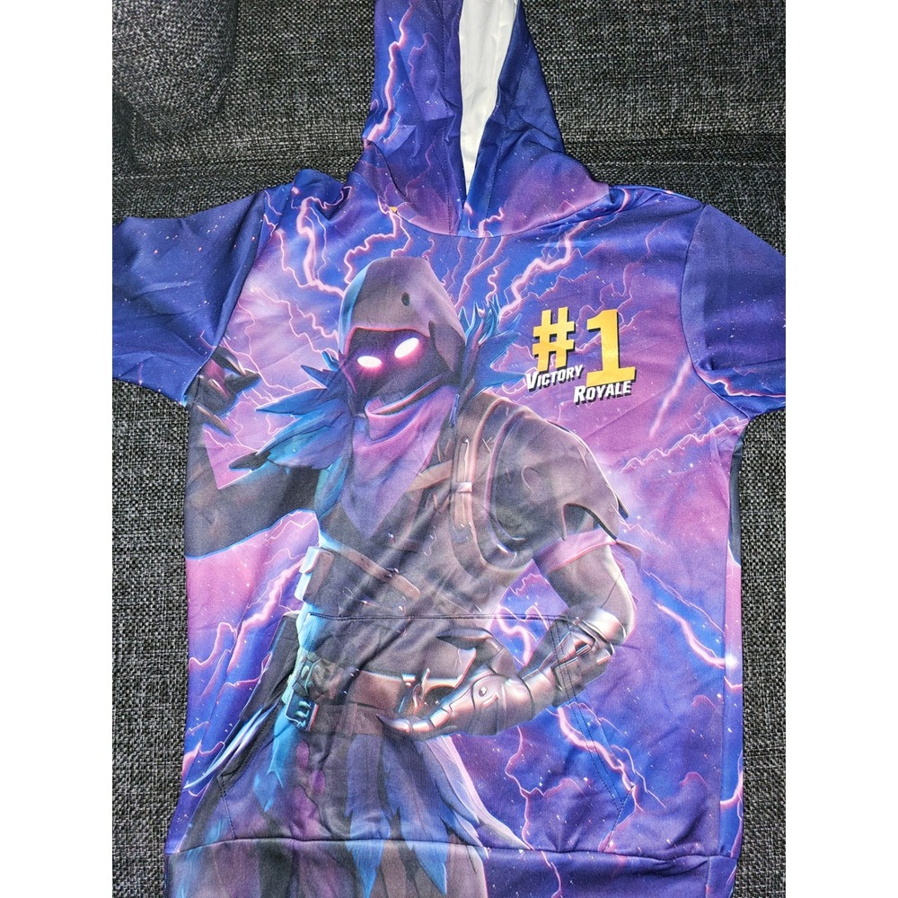 Unbranded Fortnite Hoodie Kids L Purple Excellent‎ Raven Victory Royale Galaxy